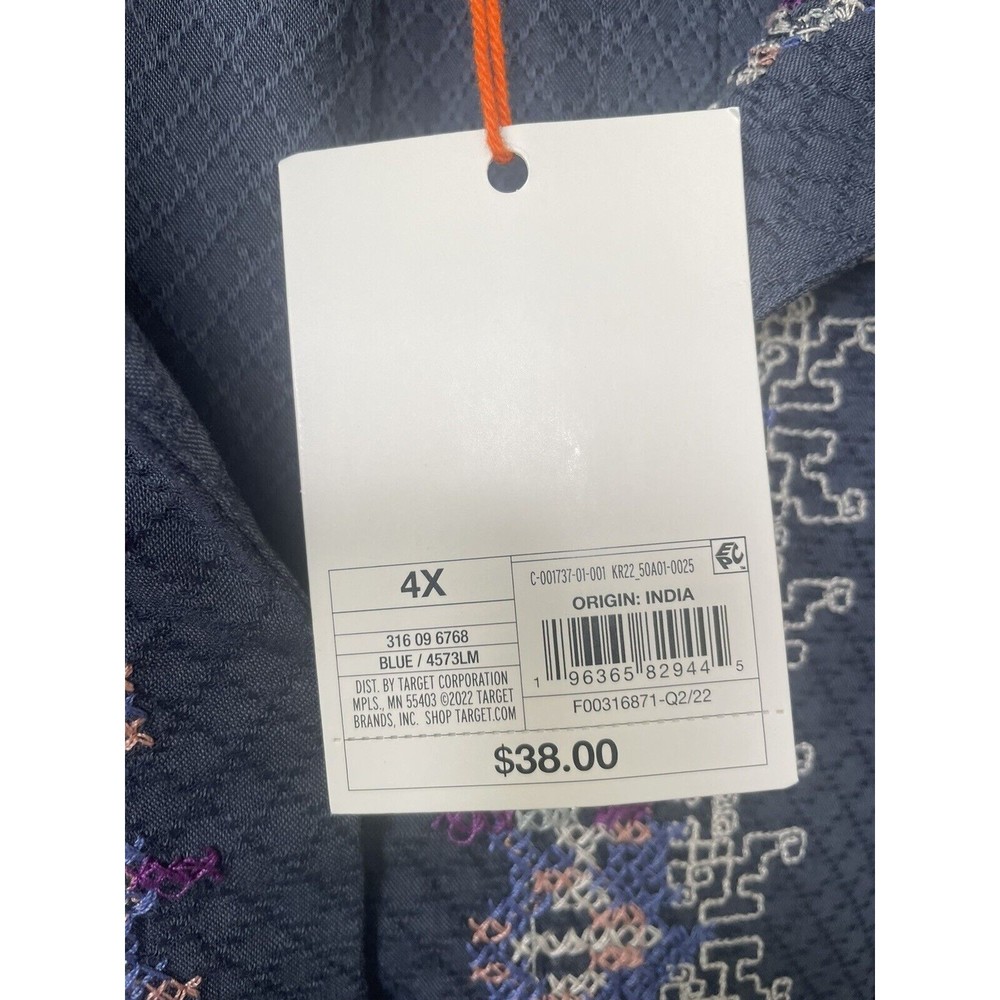Knox‎ Rose Plus 4X Dress Peasant Boho Tassel Embroidered Babydoll Navy Blue - Picture 2 of 5